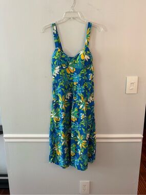 AUW Blue Floral Midi Dress with Yellow & White Accents